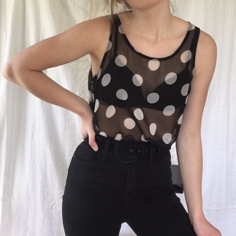 Flamingo sheer polka dot top